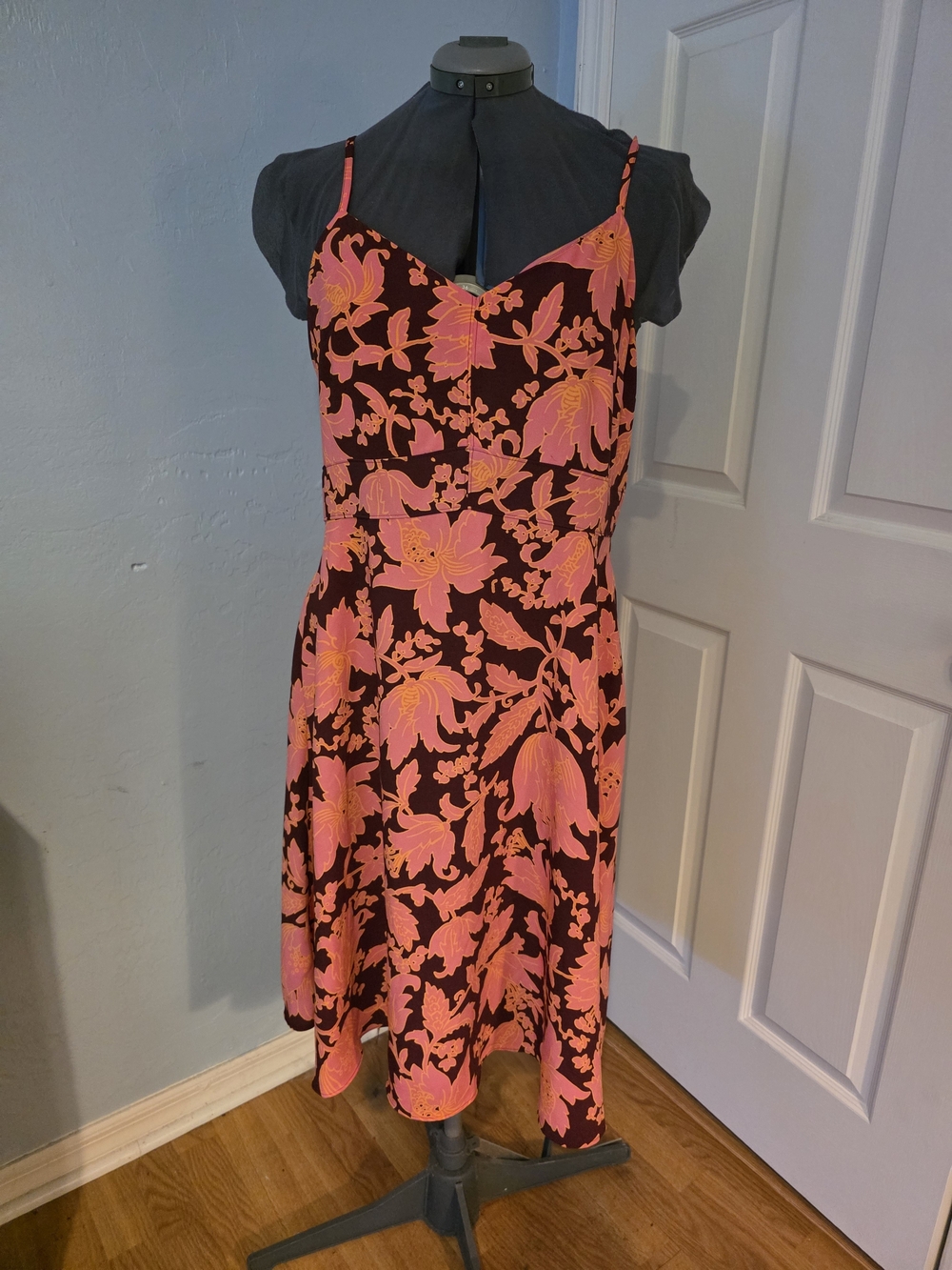 LOFT Burgundy and Pink Floral Dress